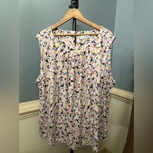 Calvin Klein Women's Abstract Pattern Sleeveless Blouse - Pink, Yellow, Black 2X